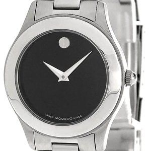 Used* MOVADO JR. Sport Ladies Watch Black Dial Siver Hands Stainless Steel 27mm